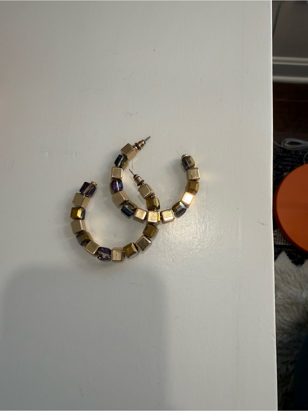 Gold and Iridescent Cube Hoop Earrings - Women Jewelry